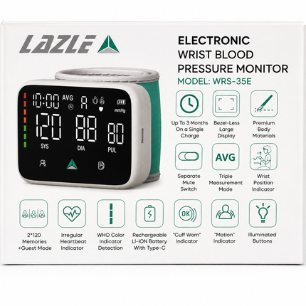 Lazle WRS-35E Electronic Wrist Blood Pressure Monitor – Rechargeable