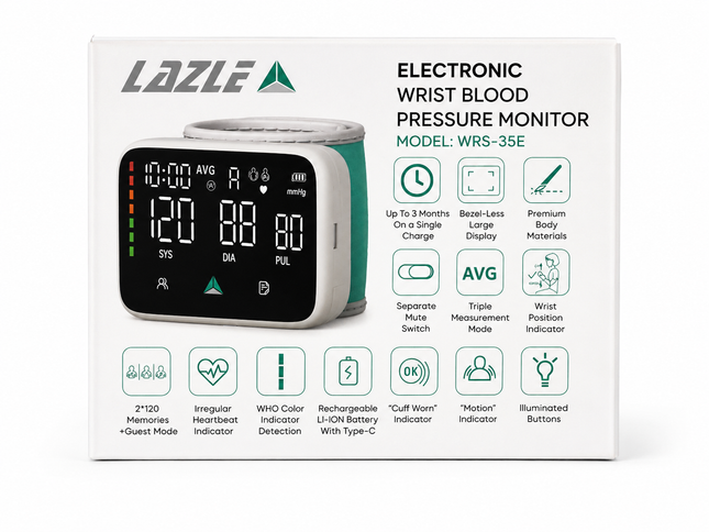 Lazle WRS-35E Electronic Wrist Blood Pressure Monitor – Rechargeable