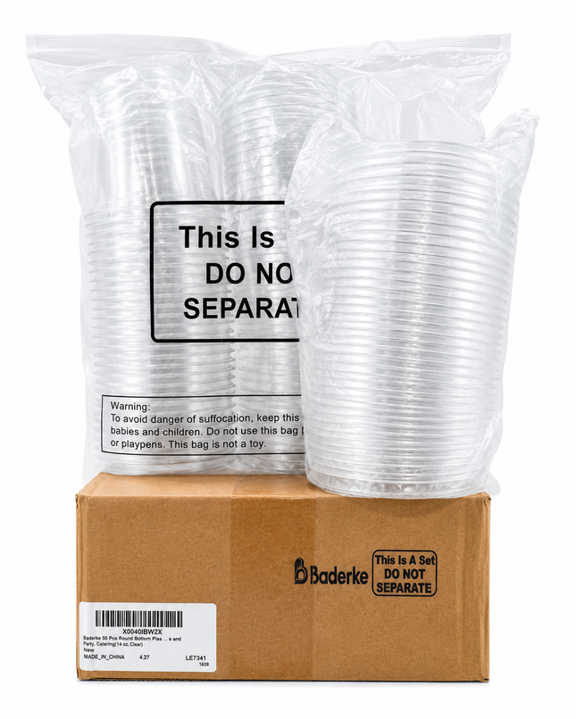 Baderke 14 oz Clear Plastic Cups – 50 Pack