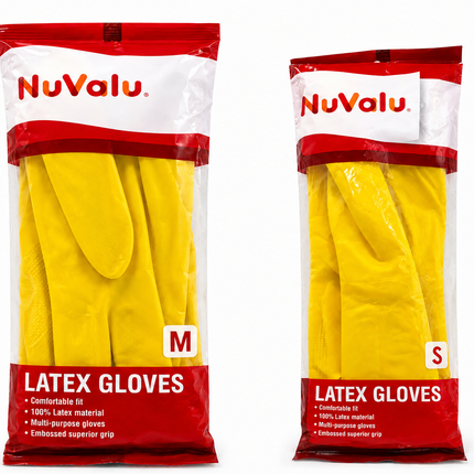 NuValu Yellow Latex Gloves – Small & Medium, Multi-Purpose
