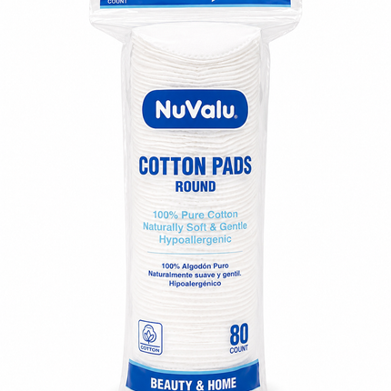 NuValu Cotton Pads Round – 100% Pure Cotton – 80 Count