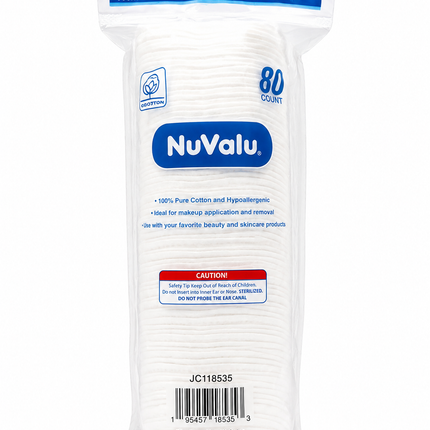 NuValu Cotton Pads Round – 100% Pure Cotton – 80 Count
