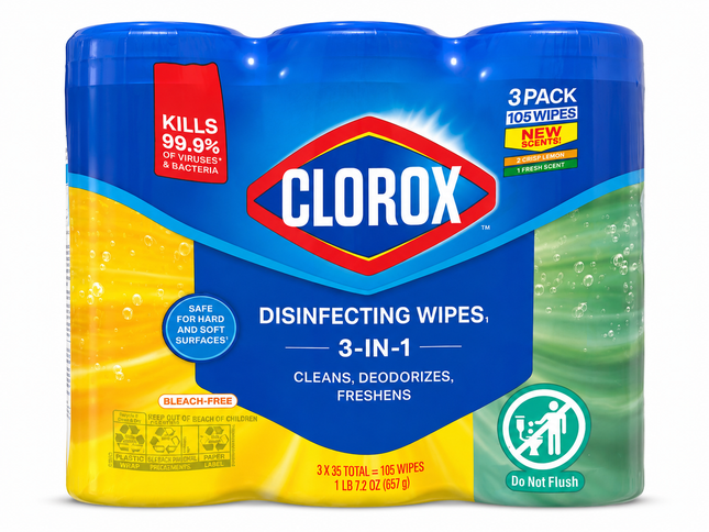 Clorox Disinfecting Wipes 3-Pack – 105 Wipes – Crisp Lemon & Fresh Scents