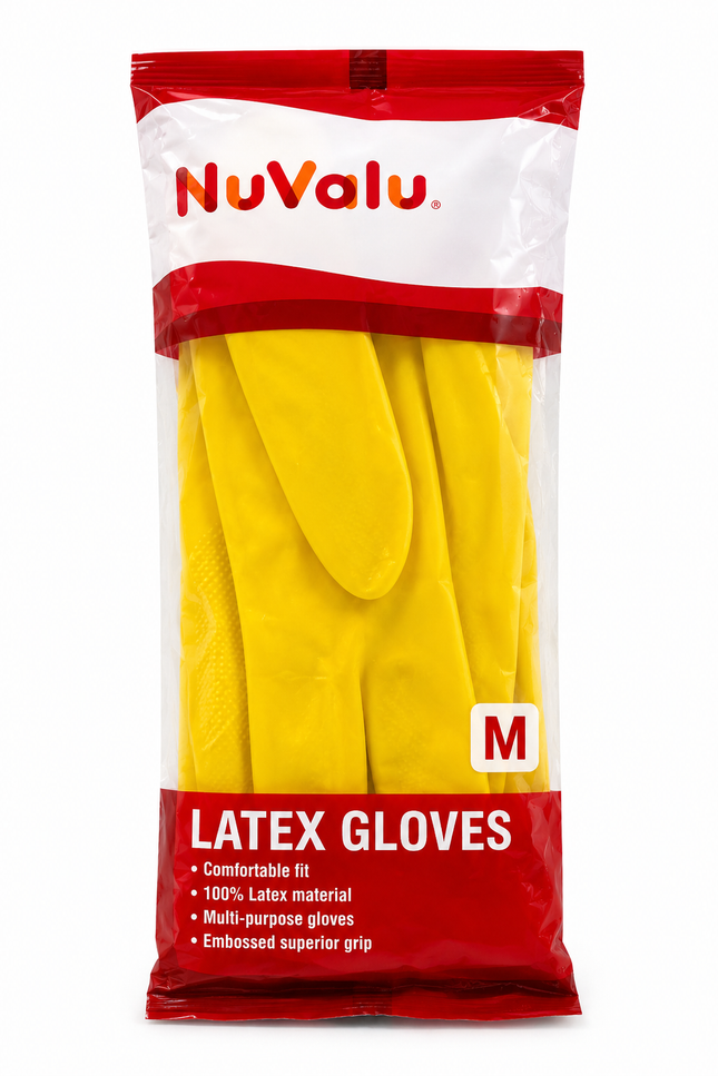 NuValu Yellow Latex Gloves – Small & Medium, Multi-Purpose