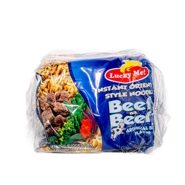 Lucky Me Beef Mami Instant Noodles – 6 Pack, 1.94oz Each | 55g
