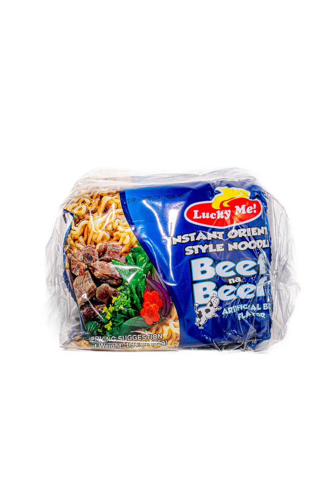 Lucky Me Beef Mami Instant Noodles – 6 Pack, 1.94oz Each | 55g