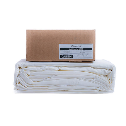 Gökotta Bedding 4 pcs Set (2 Pillowcases, 1 Flat Sheet & 1 Fitted Sheet) – Cream White, Queen Size