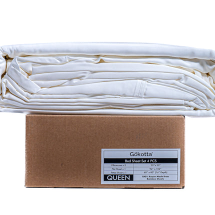 Gökotta Bedding 4 pcs Set (2 Pillowcases, 1 Flat Sheet & 1 Fitted Sheet) – Cream White, Queen Size