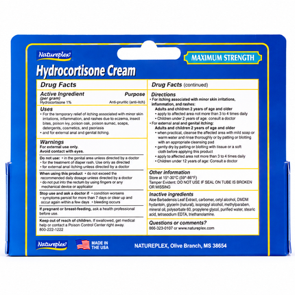 Natureplex Hydrocortisone Cream Maximum Strength – 1oz | 28g