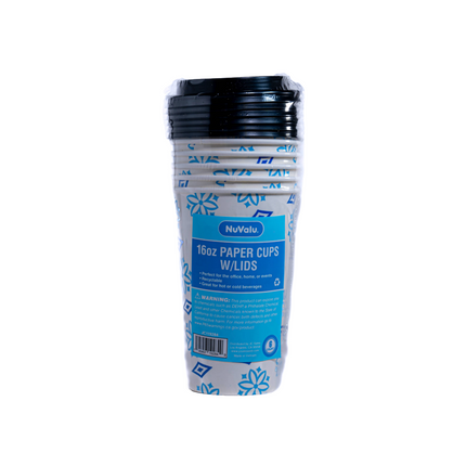 Nuvalu Paper Cup Printed W/Lid 16 oz 6ct