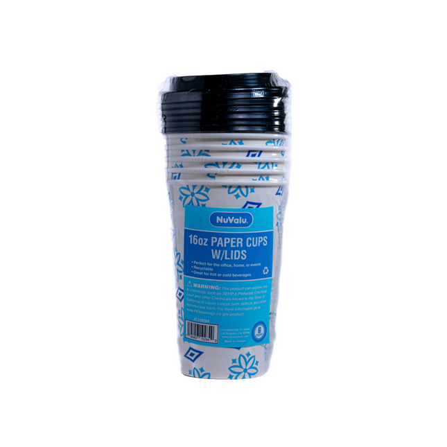 Nuvalu Paper Cup Printed W/Lid 16 oz 6ct