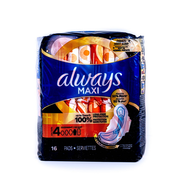 Always Maxi Overnight Pads w/ wings 16 pads