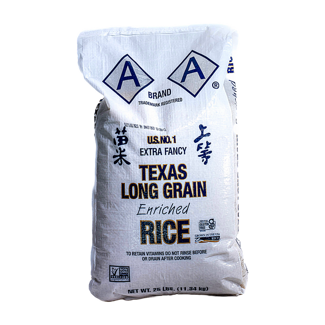 AA Brand Texas Long Grain Enriched Rice – 25lb | 11.34kg