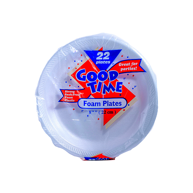Good Time Foam Plate Round 8.75" White 22pcs