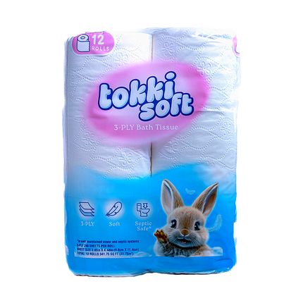 Tokki Soft Bath Tissue Toilet Paper 12 rolls