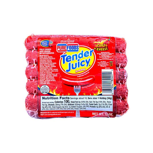 Purefoods Tender Juicy Hotdog Chili Cheese – 12oz | 340g