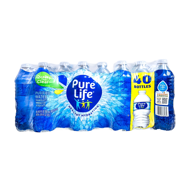 Pure Life Purified Water – 40 bottles, 16.9 fl oz Each | 500mL