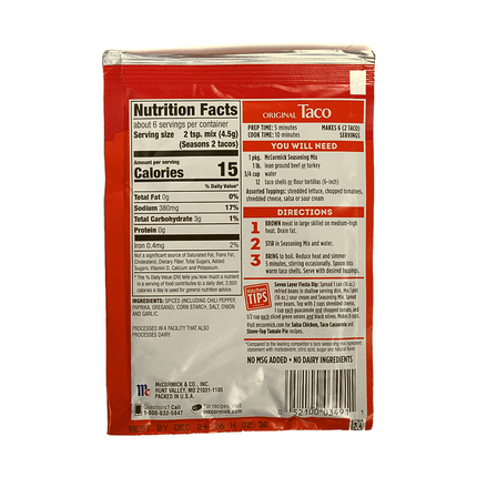 McCormick Original Taco Seasoning Mix – 1oz | 28g