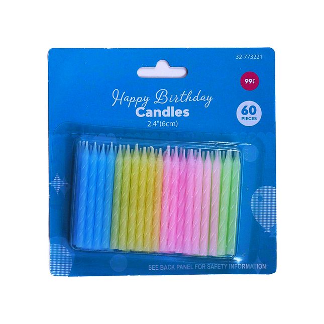 Happy Birthday Candles Asst Color 60 pcs