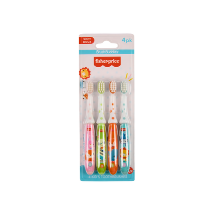 Fisher-Price Brush Buddies Kids Toothbrushes – 4 Pcs, Soft Bristles