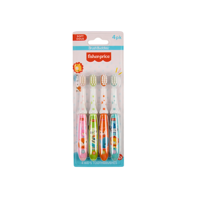 Fisher-Price Brush Buddies Kids Toothbrushes – 4 Pcs, Soft Bristles
