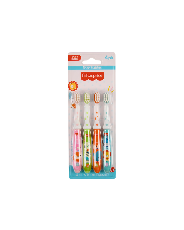 Fisher-Price Brush Buddies Kids Toothbrushes – 4 Pcs, Soft Bristles