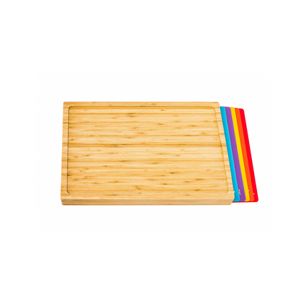 Bamboo Cutting Board Set with Color-Coded Flexible Chopping Mats