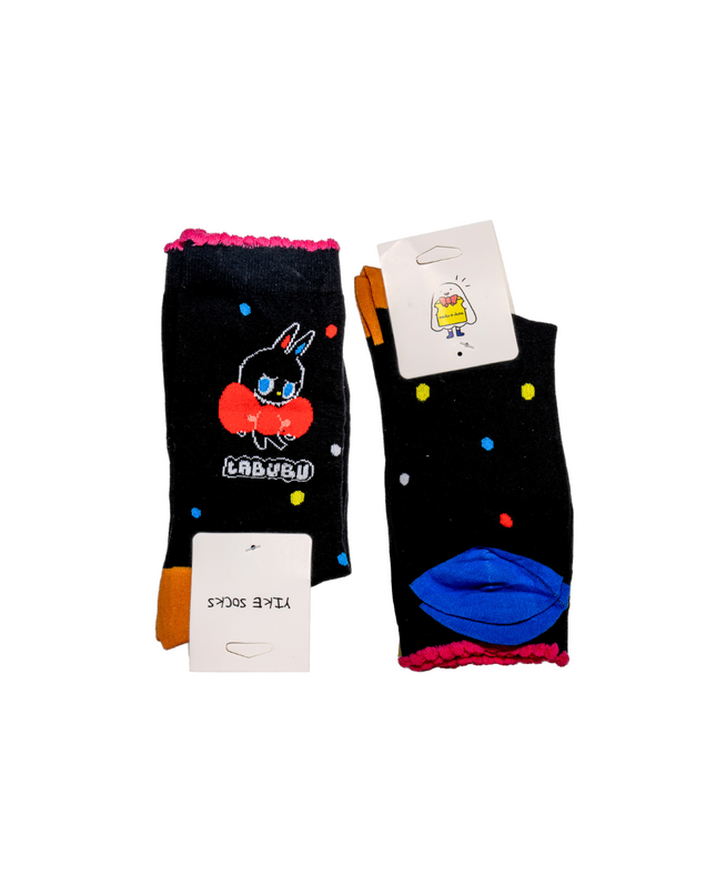 Labubu Character Crew Socks (Black Design) – 1 Pair, One Size Fits All